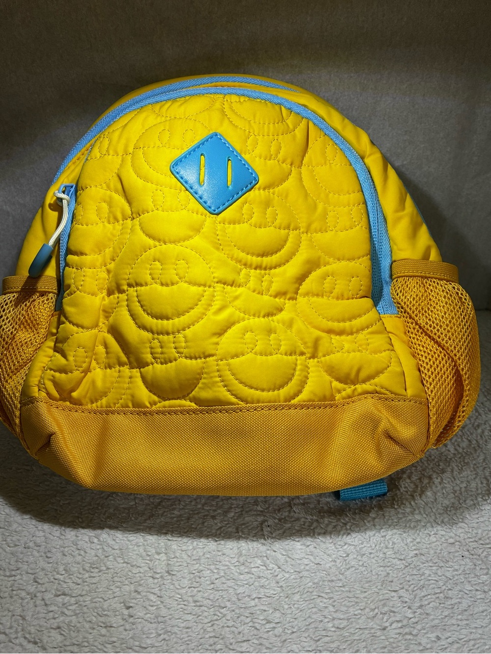 Bright Yellow Kids Quilted Backpack with Blue Trim